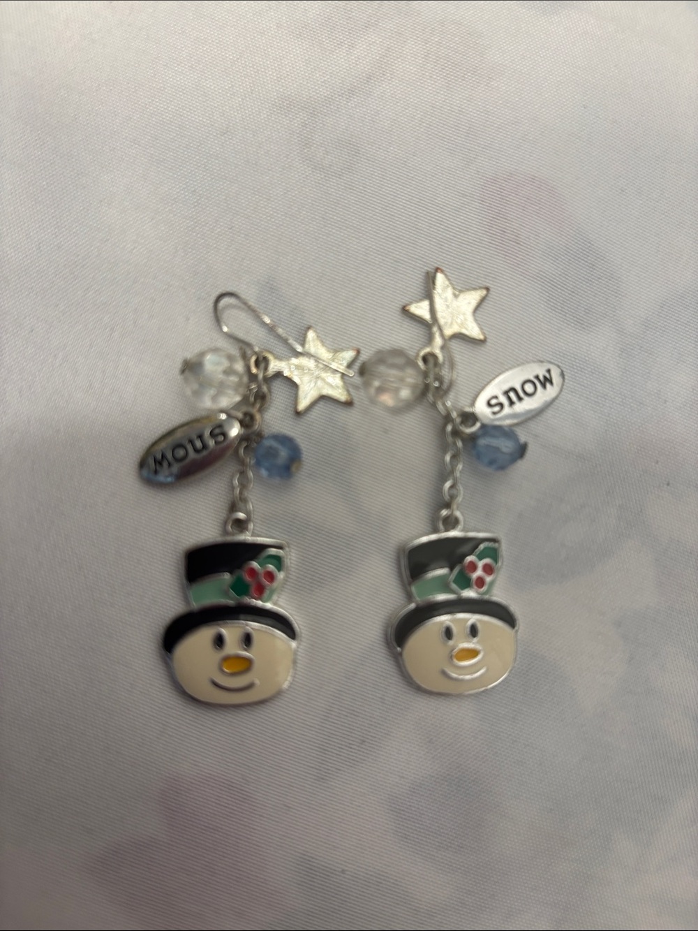 Christmas Snowman Dangle Earrings with Beads & Charms